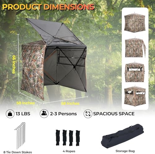 Hunting Blind 360° Degree See Through Ground Blind for Deer Hunting