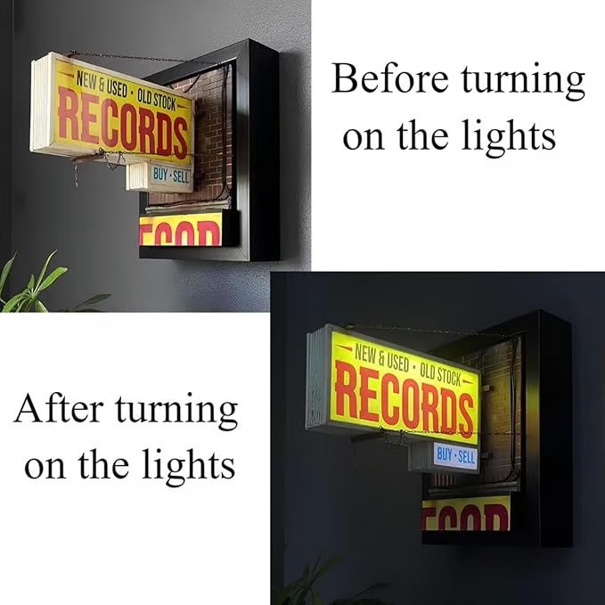 💽Record Store Retro Wall Light - Record Collector Gift✨3 Years Warranty