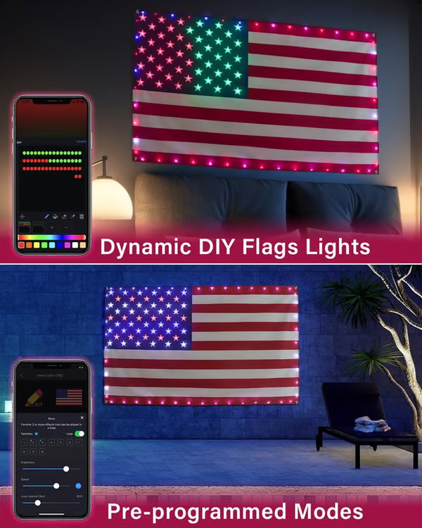 🔥3x5 FT American Flag Lights with App & Remote Control