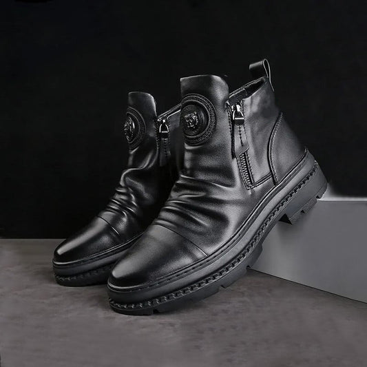 (⏰Last Day 70% OFF🔥)Men's Comfortable Leather Motorcycle Boots Work Boots Waterproof Anti-Slip Anti-Sprain(💯Specialized Boots For Tournaments)