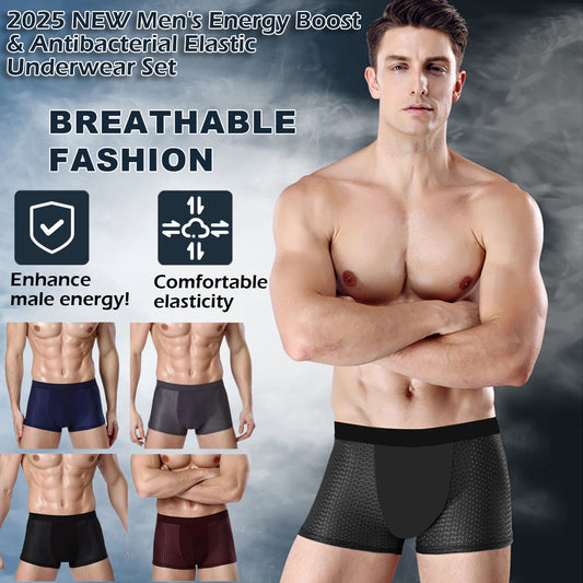 🔥(Set of 4pcs) 2025 NEW Men's Energy Boost & Antibacterial Elastic Underwear Set