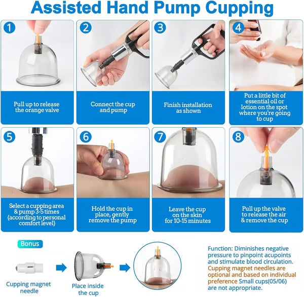 Cupping Set, 12 Cups Cupping Kit for Massage Therapy, Chinese Cupping Therapy Set with Magnetics, Professional Vacuum Cupping Set for Cellulite Reduction Muscle Pain Relief with Manual Pump