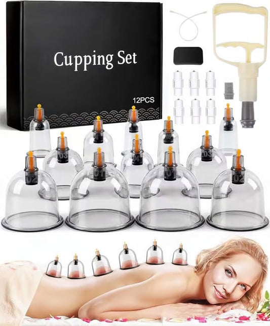 Cupping Set, 12 Cups Cupping Kit for Massage Therapy, Chinese Cupping Therapy Set with Magnetics, Professional Vacuum Cupping Set for Cellulite Reduction Muscle Pain Relief with Manual Pump