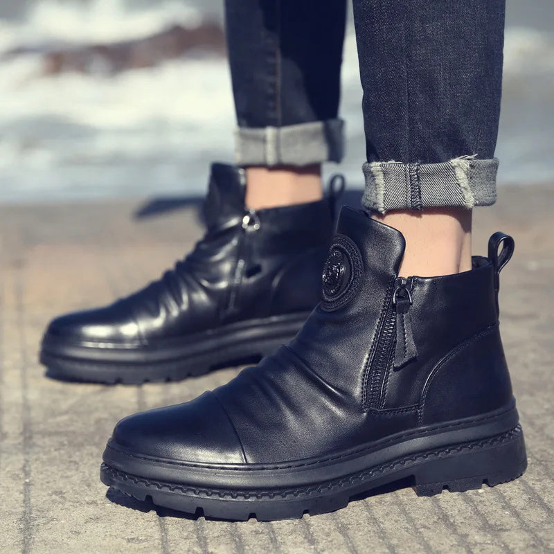 (⏰Last Day 70% OFF🔥)Men's Comfortable Leather Motorcycle Boots Work Boots Waterproof Anti-Slip Anti-Sprain(💯Specialized Boots For Tournaments)